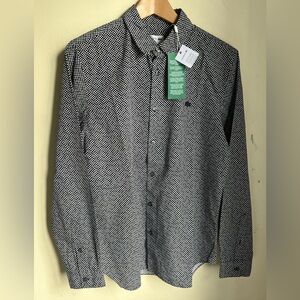Lacoste Black and White Geometric Print Button-Down Shirt